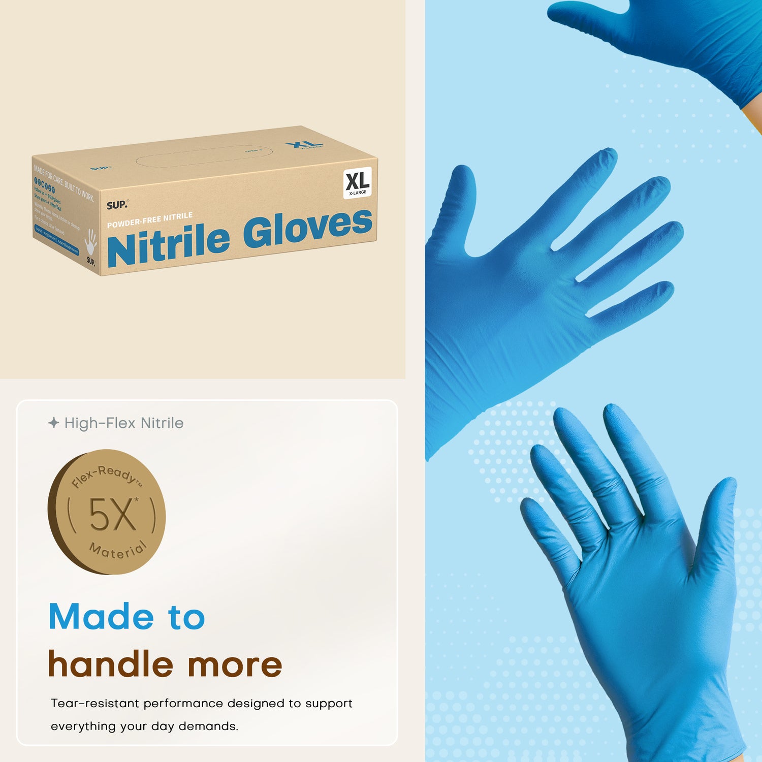 BASIC+ Nitrile Gloves, 100 Count, Powder &amp; Latex Free Medical Non-Sterile Disposable Glove, Blue