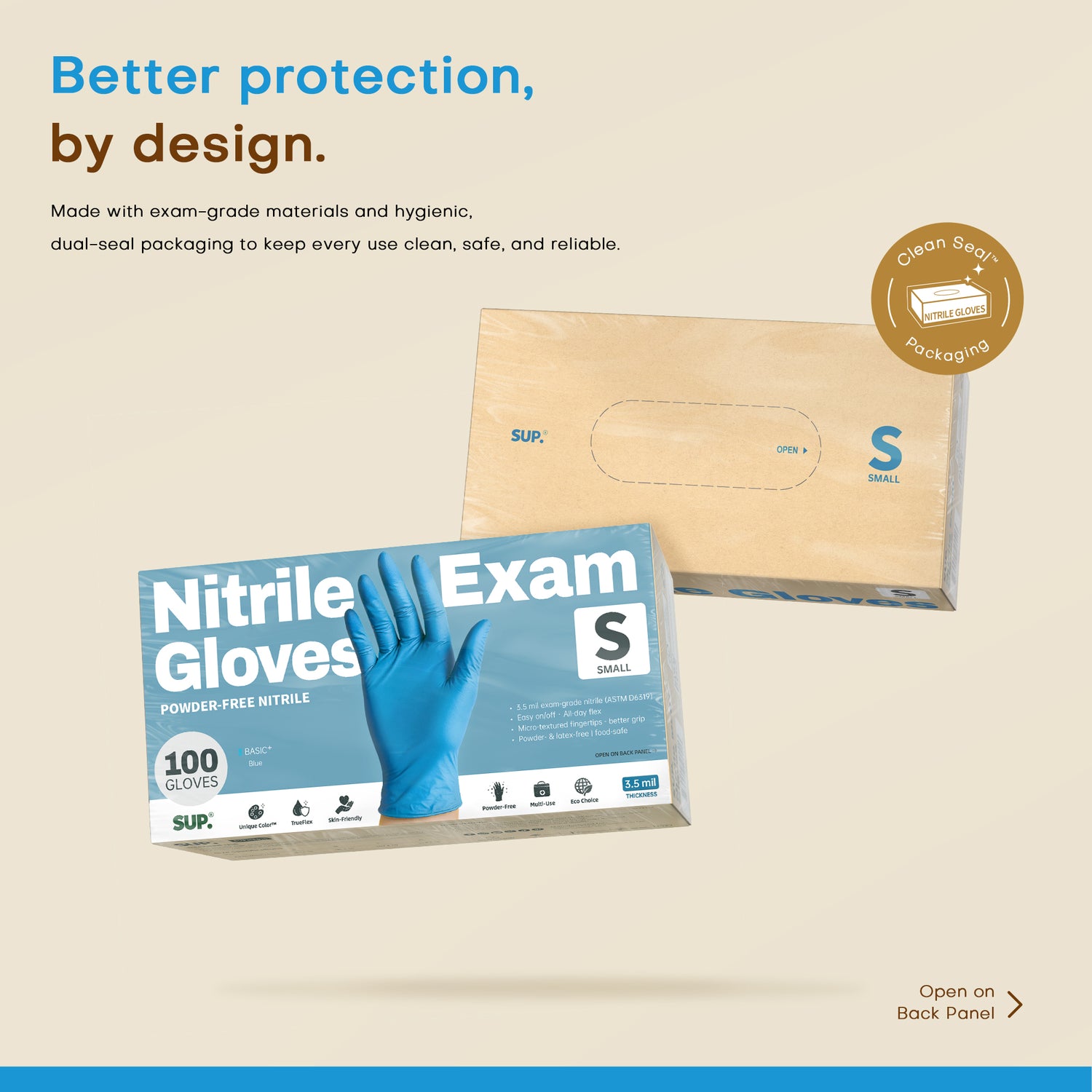 BASIC+ Nitrile Gloves, 100 Count, Powder &amp; Latex Free Medical Non-Sterile Disposable Glove, Blue