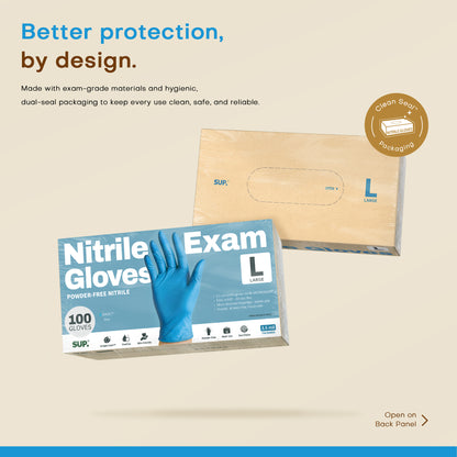 BASIC+ Nitrile Gloves, 100 Count, Powder &amp; Latex Free Medical Non-Sterile Disposable Glove, Blue