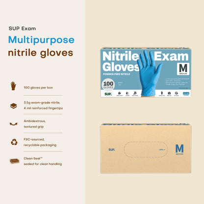 BASIC+ Nitrile Gloves, 100 Count, Powder &amp; Latex Free Medical Non-Sterile Disposable Glove, Blue