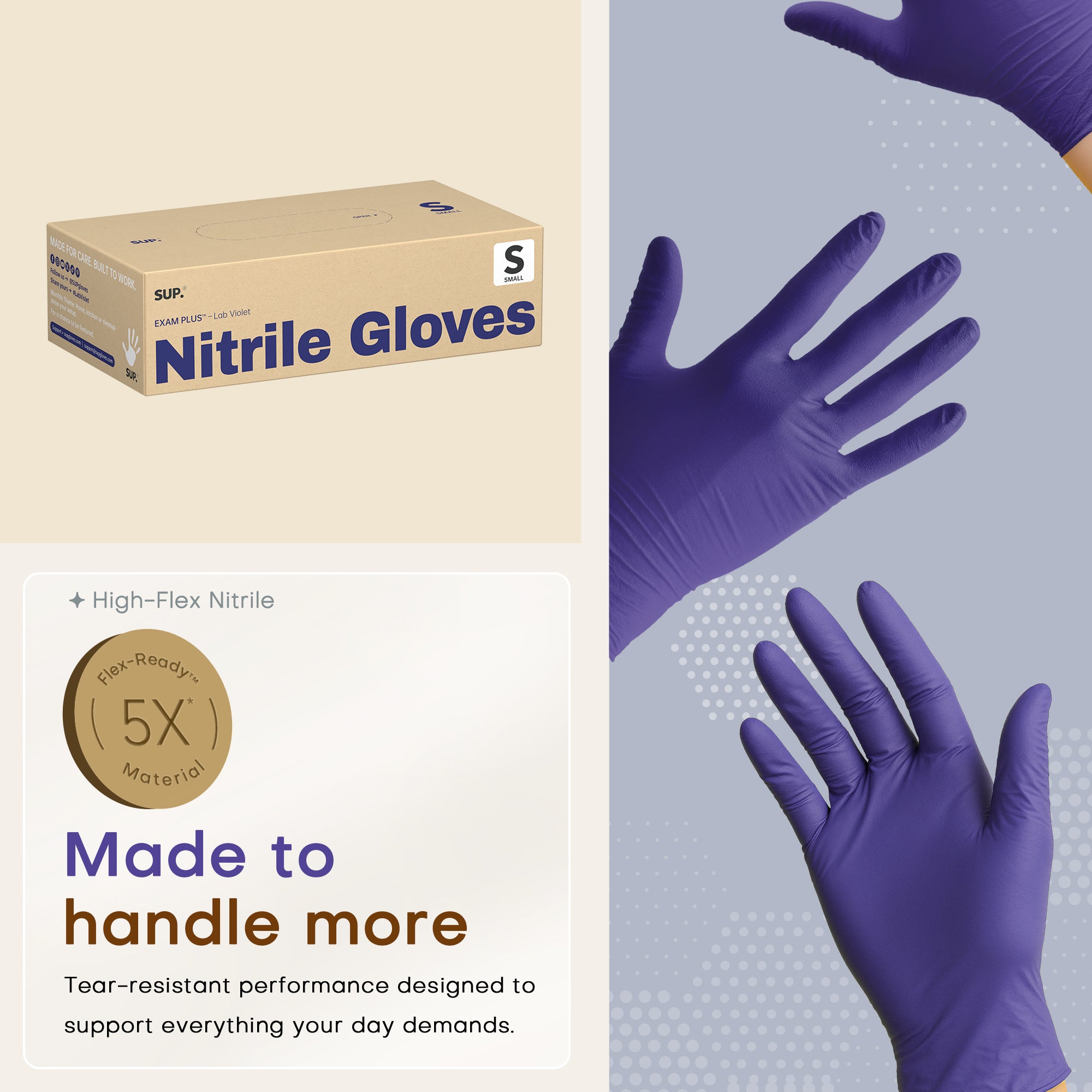 SUP Powder-Free Nitrile Gloves, 100 Count, Food Safe Latex-Free Medical Non-Sterile Cooking Disposable Glove, Blue Violet
