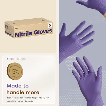 BASIC+ Nitrile Gloves, 100 Count, Powder &amp; Latex Free Medical Non-Sterile Disposable Glove, Blue Violet