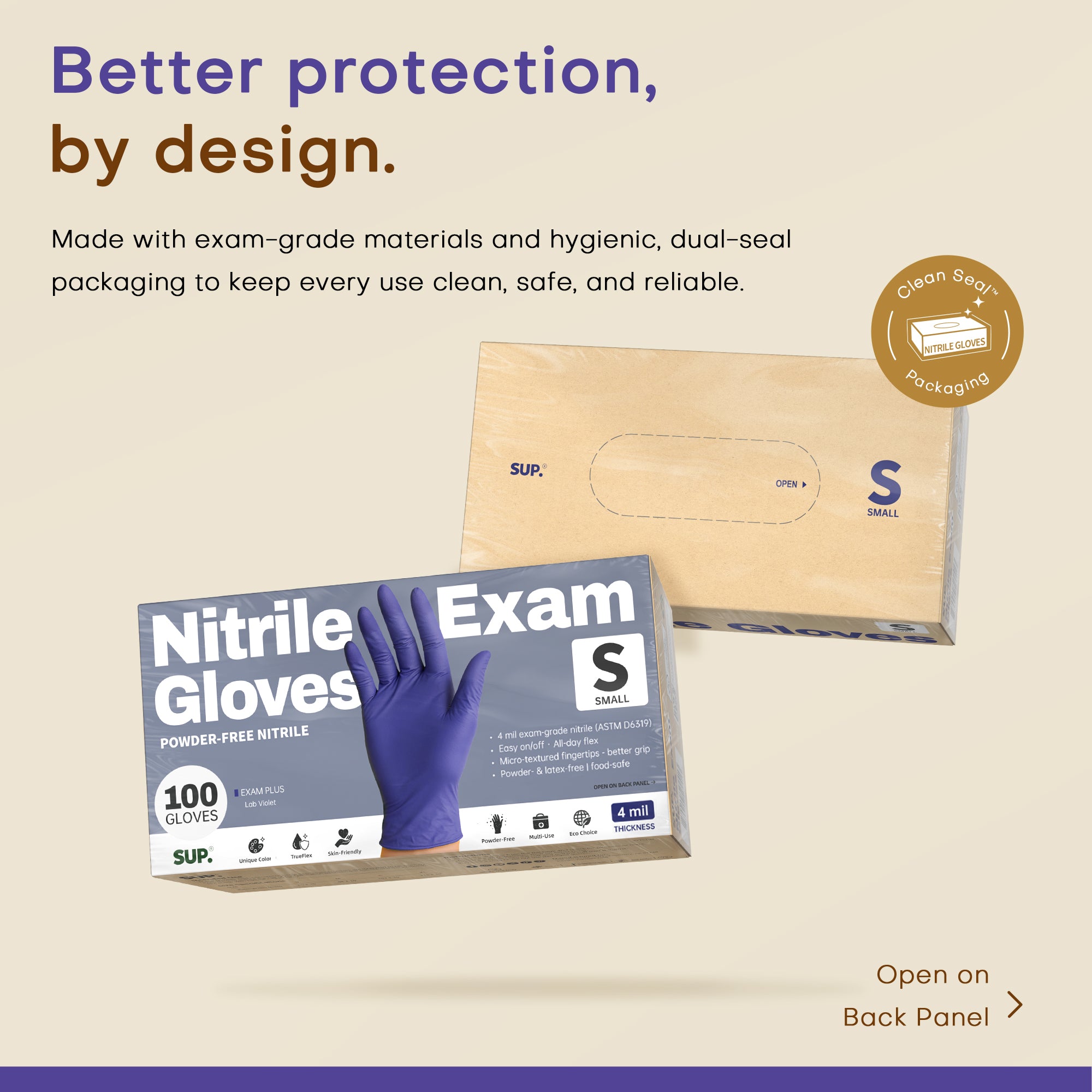 SUP Powder-Free Nitrile Gloves, 100 Count, Food Safe Latex-Free Medical Non-Sterile Cooking Disposable Glove, Blue Violet