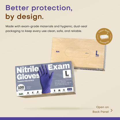 SUP Powder-Free Nitrile Gloves, 100 Count, Food Safe Latex-Free Medical Non-Sterile Cooking Disposable Glove, Blue Violet