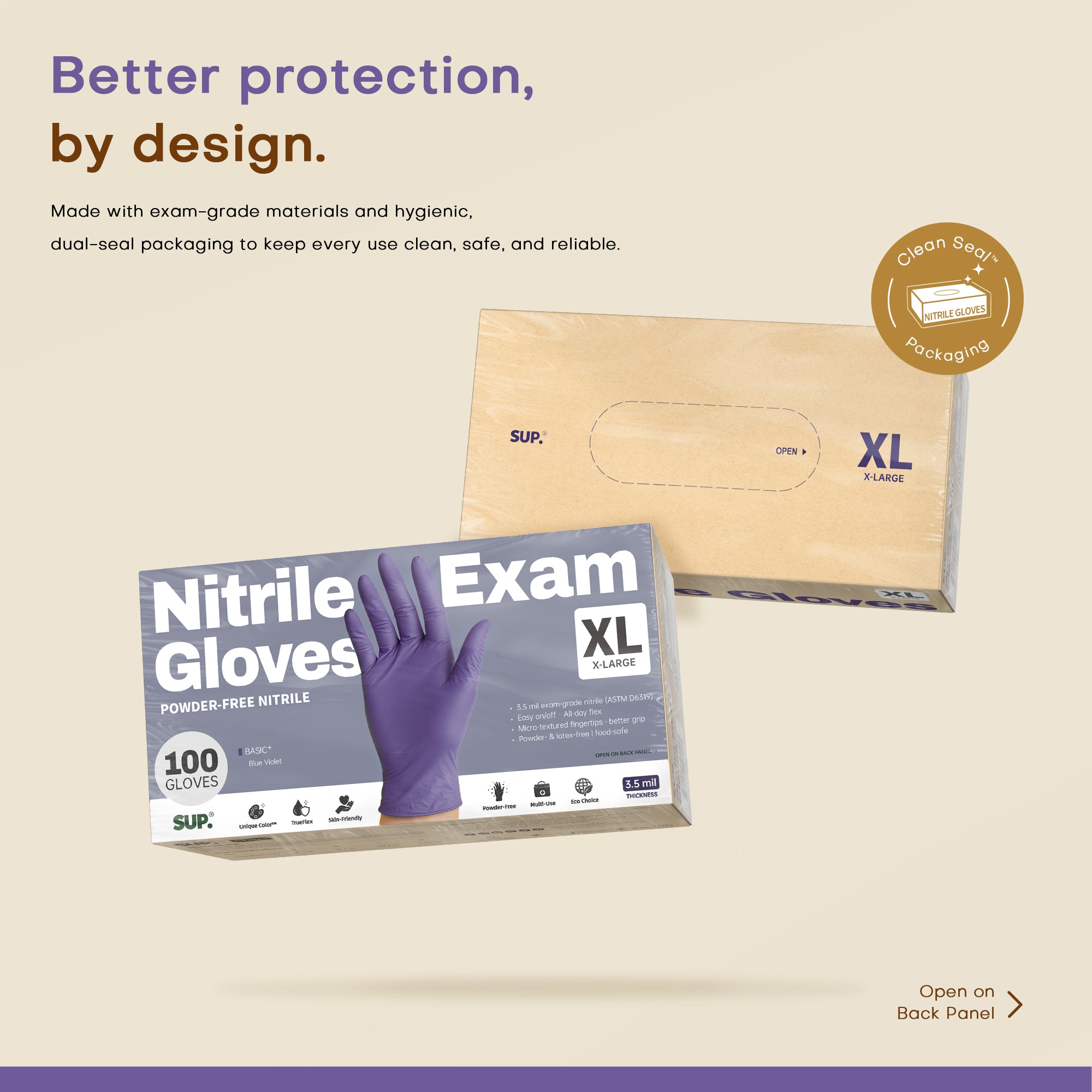 BASIC+ Nitrile Gloves, 100 Count, Powder &amp; Latex Free Medical Non-Sterile Disposable Glove, Blue Violet