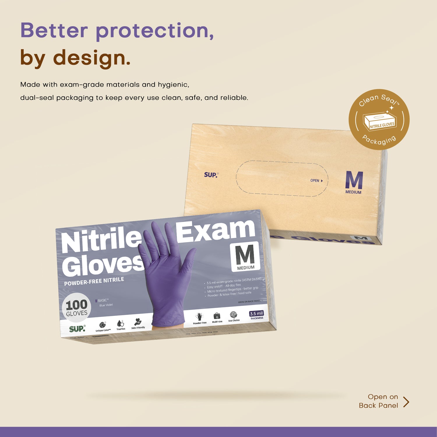 BASIC+ Nitrile Gloves, 100 Count, Powder &amp; Latex Free Medical Non-Sterile Disposable Glove, Blue Violet