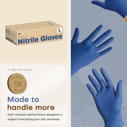 SUP Powder-Free Nitrile Gloves, 100 Count, Food Safe Latex-Free Medical Non-Sterile Cooking Disposable Glove, Blue