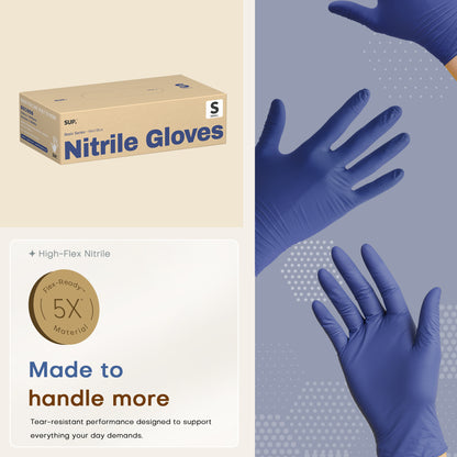 BASIC Series Nitrile Gloves, 100 Count, Powder &amp; Latex Free Medical Non-Sterile Disposable Glove, Med Blue