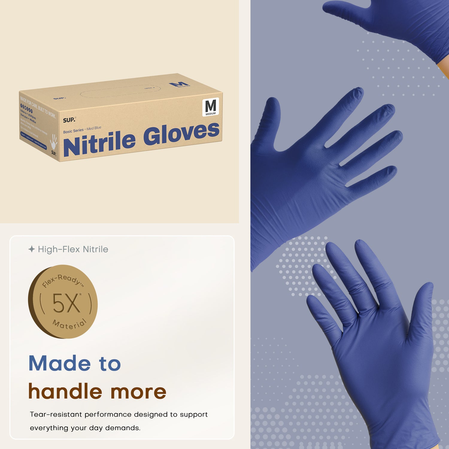 BASIC Series Nitrile Gloves, 100 Count, Powder &amp; Latex Free Medical Non-Sterile Disposable Glove, Med Blue