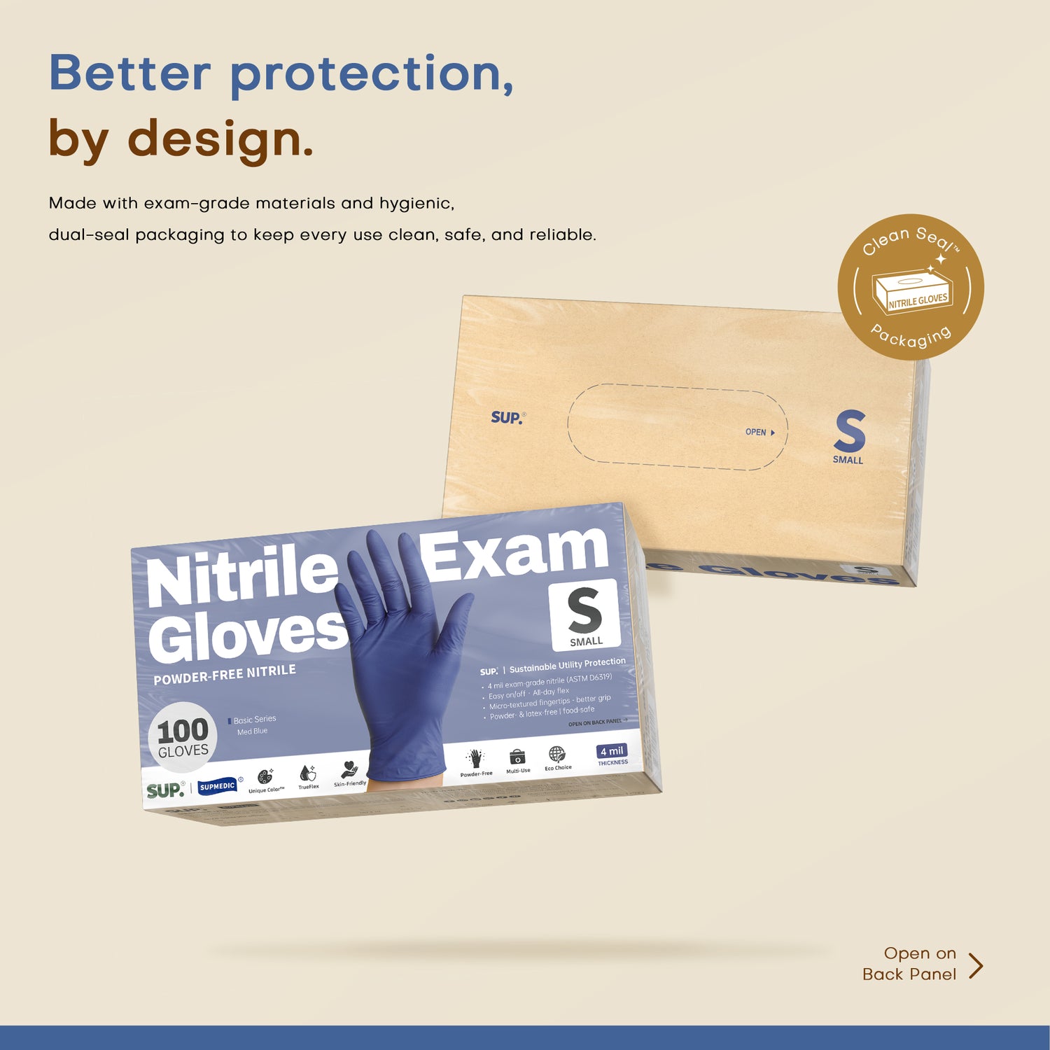 BASIC Series Nitrile Gloves, 100 Count, Powder &amp; Latex Free Medical Non-Sterile Disposable Glove, Med Blue