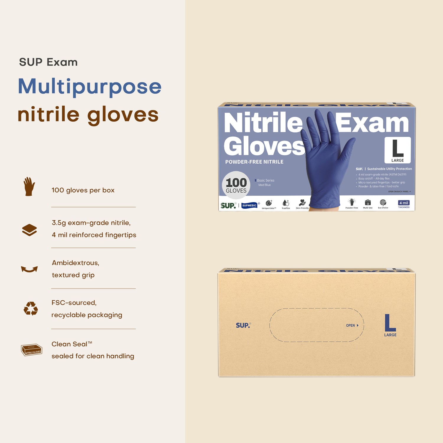 BASIC Series Nitrile Gloves, 100 Count, Powder &amp; Latex Free Medical Non-Sterile Disposable Glove, Med Blue
