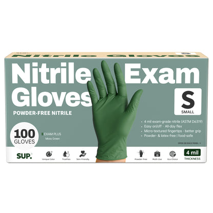 SUP Powder-Free Nitrile Gloves, 100 Count, Food Safe Latex-Free Medical Non-Sterile Cooking Disposable Glove, Green
