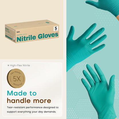 SUP Powder-Free Nitrile Gloves, 100 Count, Food Safe Latex-Free Medical Non-Sterile Cooking Disposable Glove, Teal