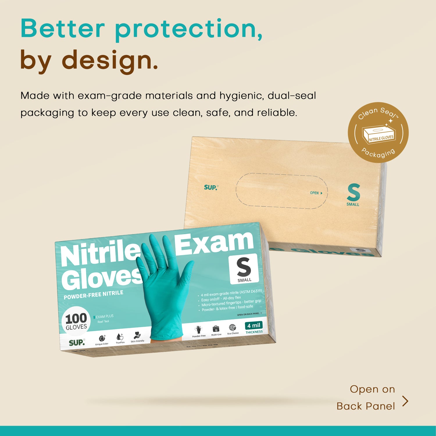SUP Powder-Free Nitrile Gloves, 100 Count, Food Safe Latex-Free Medical Non-Sterile Cooking Disposable Glove, Teal