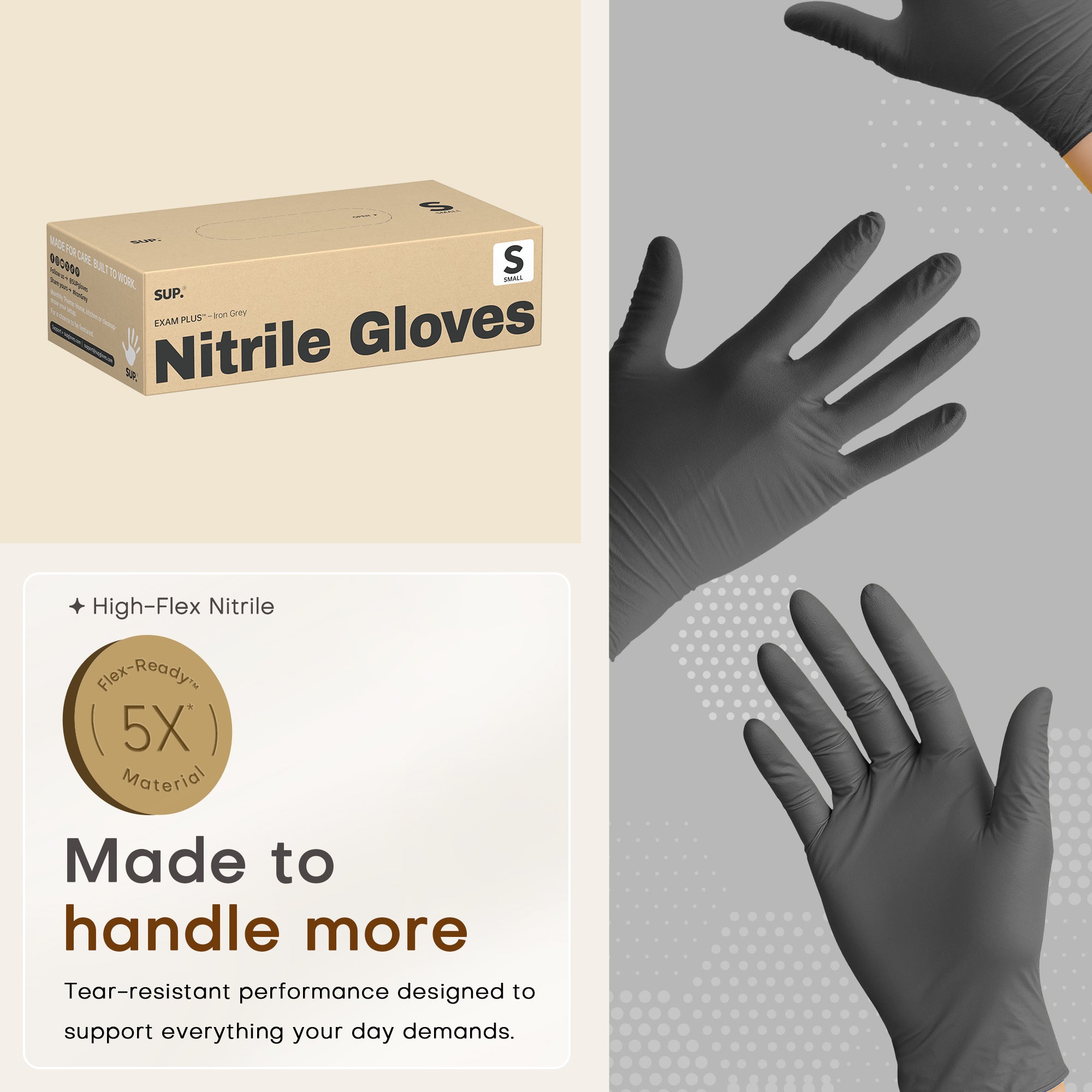 SUP Powder-Free Nitrile Gloves, 100 Count, Food Safe Latex-Free Medical Non-Sterile Cooking Disposable Glove, Black
