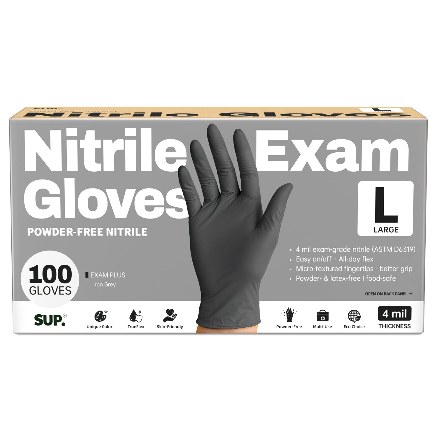 SUP Powder-Free Nitrile Gloves, 100 Count, Food Safe Latex-Free Medical Non-Sterile Cooking Disposable Glove, Black