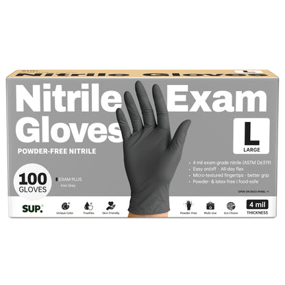 SUP Powder-Free Nitrile Gloves, 100 Count, Food Safe Latex-Free Medical Non-Sterile Cooking Disposable Glove, Black