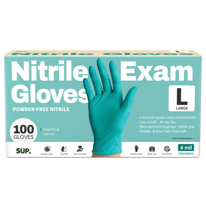 SUP Powder-Free Nitrile Gloves, 100 Count, Food Safe Latex-Free Medical Non-Sterile Cooking Disposable Glove, Teal