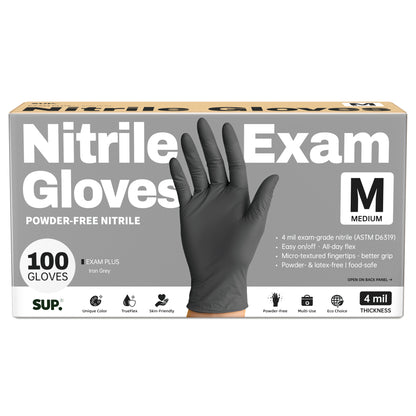 SUP Powder-Free Nitrile Gloves, 100 Count, Food Safe Latex-Free Medical Non-Sterile Cooking Disposable Glove, Black