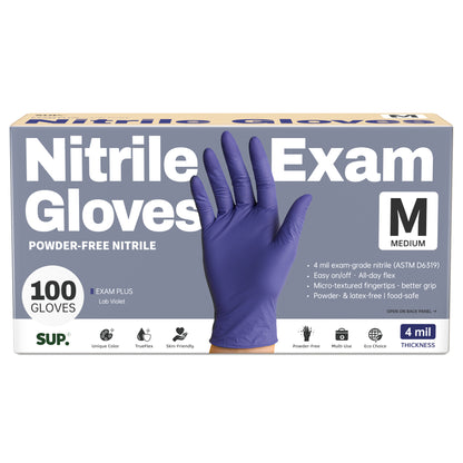 SUP Powder-Free Nitrile Gloves, 100 Count, Food Safe Latex-Free Medical Non-Sterile Cooking Disposable Glove, Blue Violet