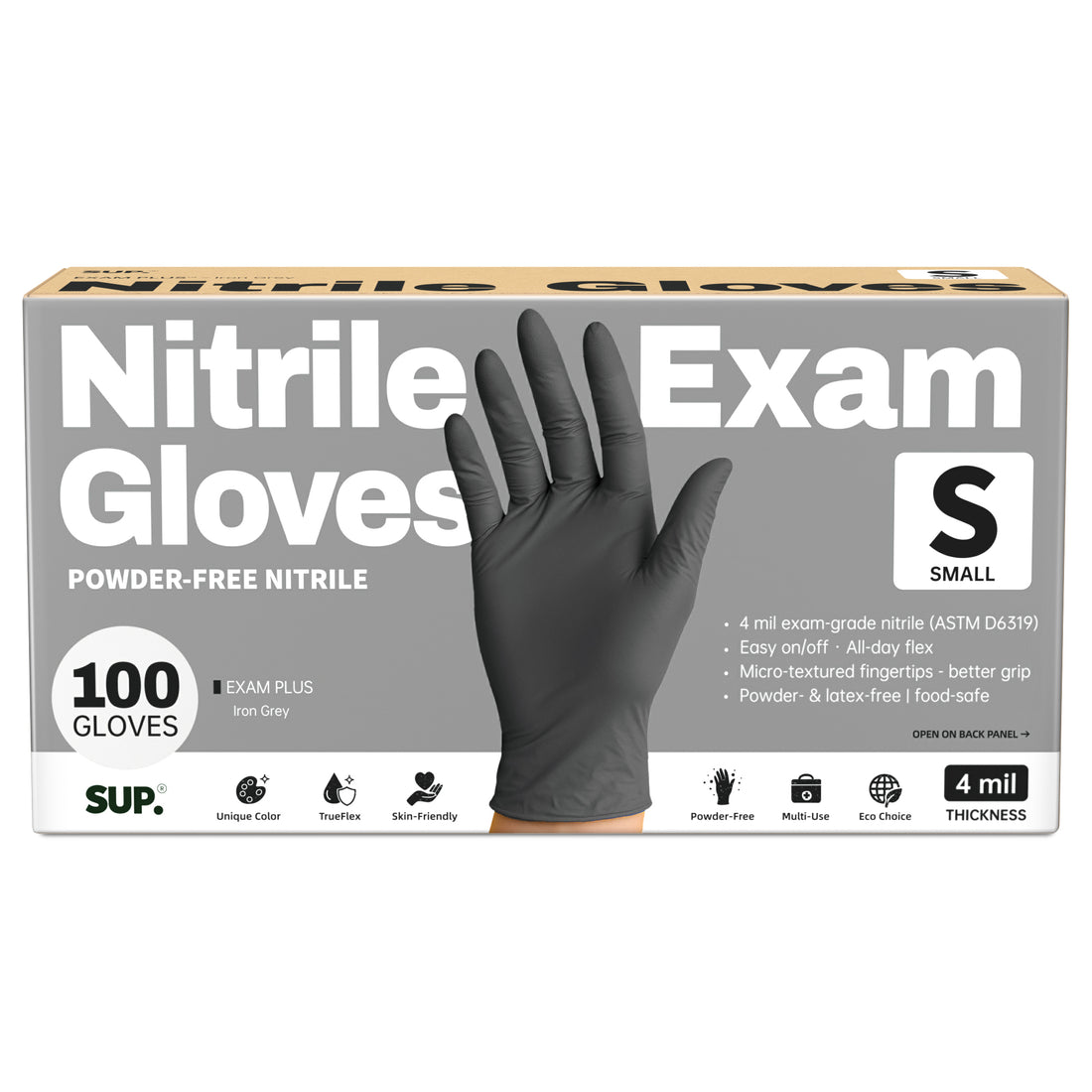 SUP Powder-Free Nitrile Gloves, 100 Count, Food Safe Latex-Free Medical Non-Sterile Cooking Disposable Glove, Black