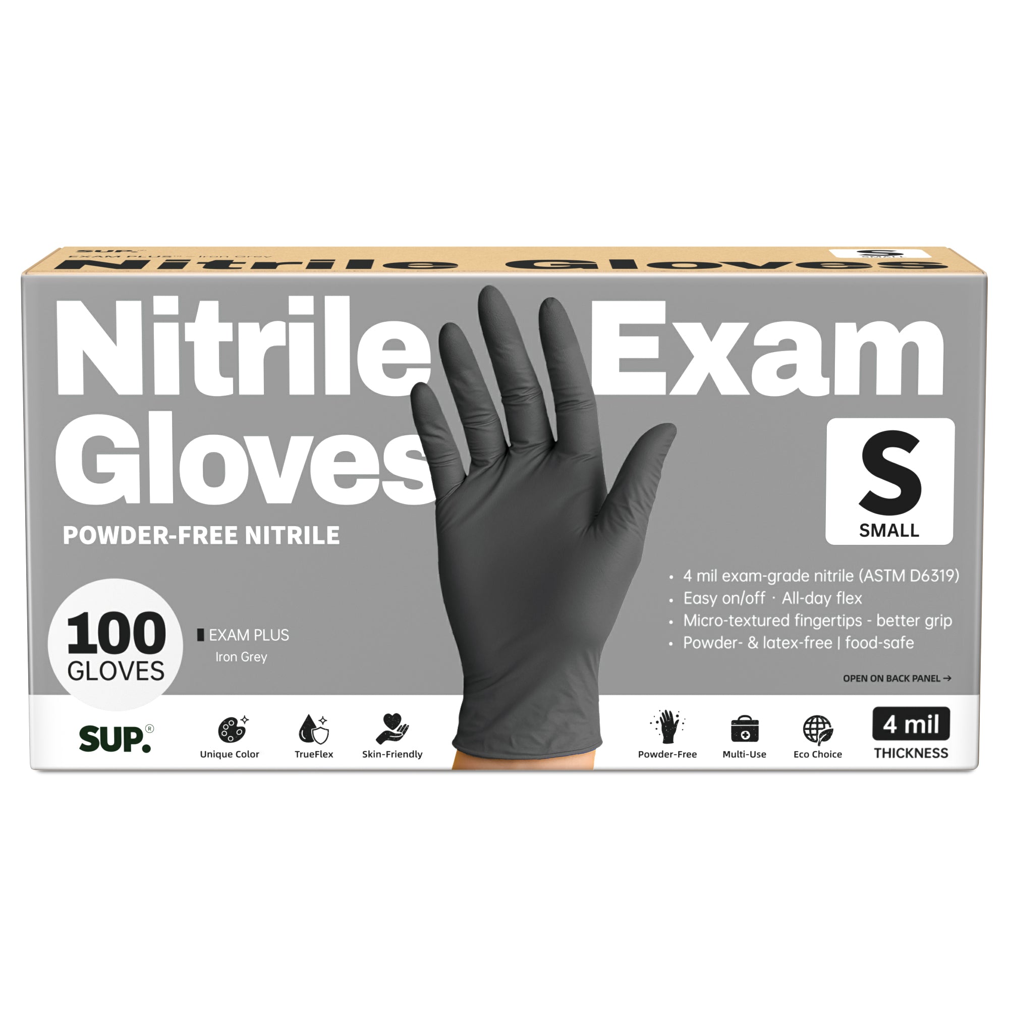 SUP Powder-Free Nitrile Gloves, 100 Count, Food Safe Latex-Free Medical Non-Sterile Cooking Disposable Glove, Black