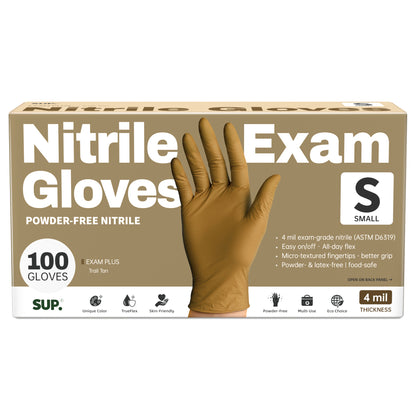 SUP Powder-Free Nitrile Gloves, 100 Count, Food Safe Latex-Free Medical Non-Sterile Cooking Disposable Glove, Tan