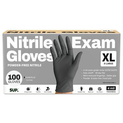 SUP Powder-Free Nitrile Gloves, 100 Count, Food Safe Latex-Free Medical Non-Sterile Cooking Disposable Glove, Black