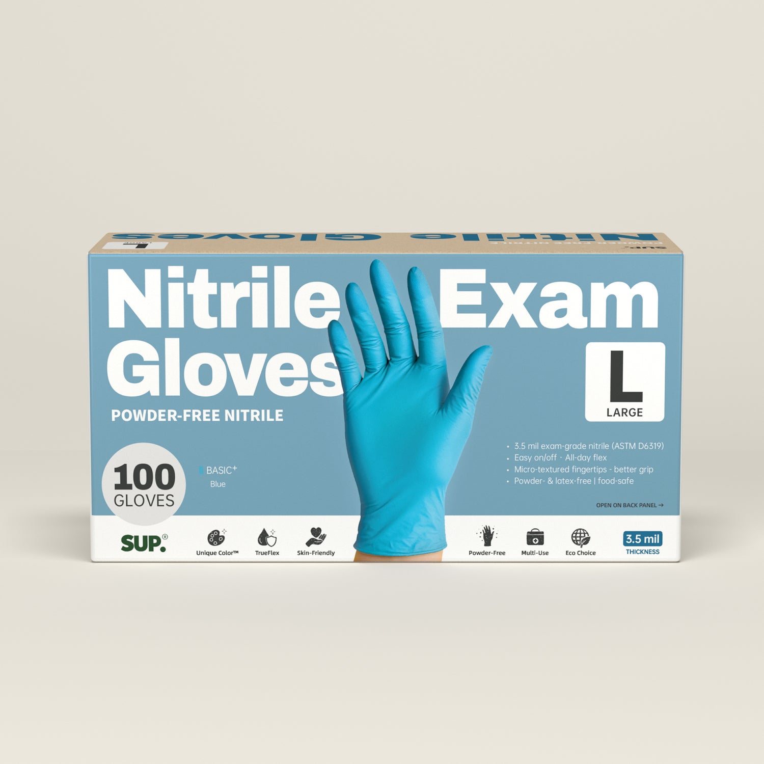 BASIC+ Nitrile Gloves, 100 Count, Powder &amp; Latex Free Medical Non-Sterile Disposable Glove, Blue